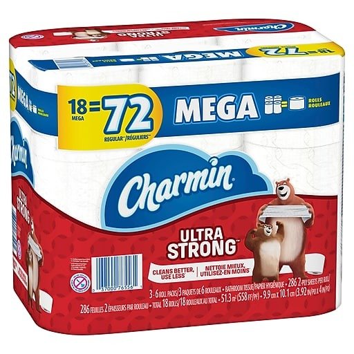 Shop Staples for Charmin® Ultra Strong Toilet Paper, 2-Ply, 308 sheets,18 Mega Rolls/Pack (PGC 86525/83347)
