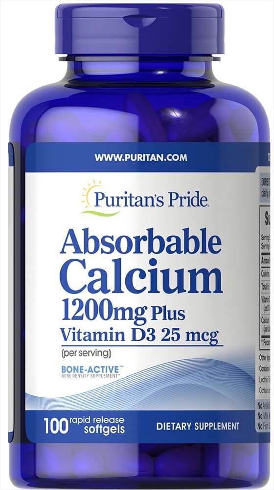 Absorbable Calcium 1200 mg with Vitamin D3 1000 IU 100 Rapid Release Softgels | Top Sellers Supplements | Puritan's Pride