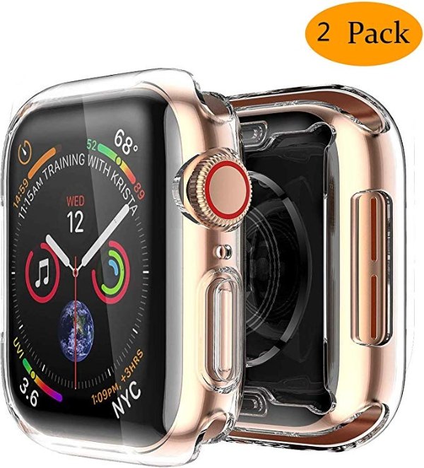Clear Case for Apple Watch Series 4 & Series5 44mm with Buit in TPU Screen Protector - All Around Protective Case High Definition Clear Ultra-Thin Cover for iwatch 44mm Series5/4 (2 Pack)