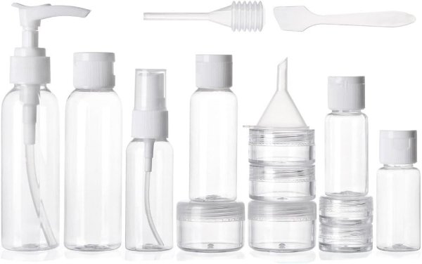 16pcs Travel Size Toiletry Bottles Set, Tsa Approved Clear Cosmetic Makeup Liquid Containers with Zipper Bag