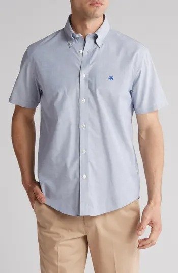 Solid Regular Fit Linen Oxford Short Sleeve Shirt