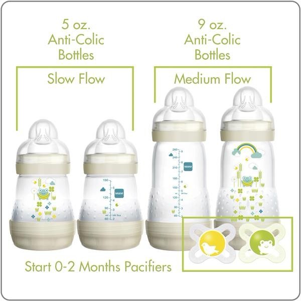Newborn Bottle Feeding Set - 4 Anti-Colic Bottles & 2 Newborn Pacifiers - Ivory Color
