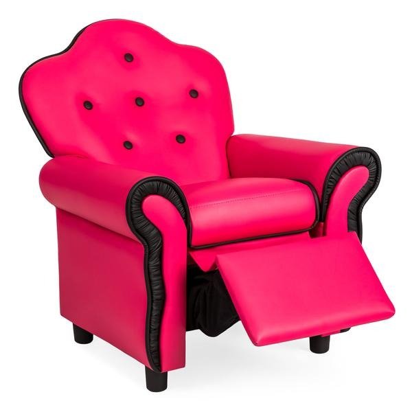 Kids Faux Leather Tufted Recliner Chair - Pink