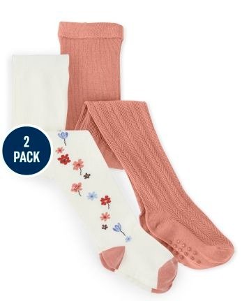 Girls Floral And Solid Tights 2-Pack - Western Skies | Gymboree