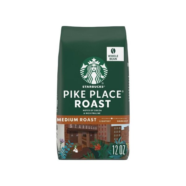 Medium Roast Whole Bean Coffee — Pike Place Roast — 100% Arabica — 1 bag (12 oz.) 2pks