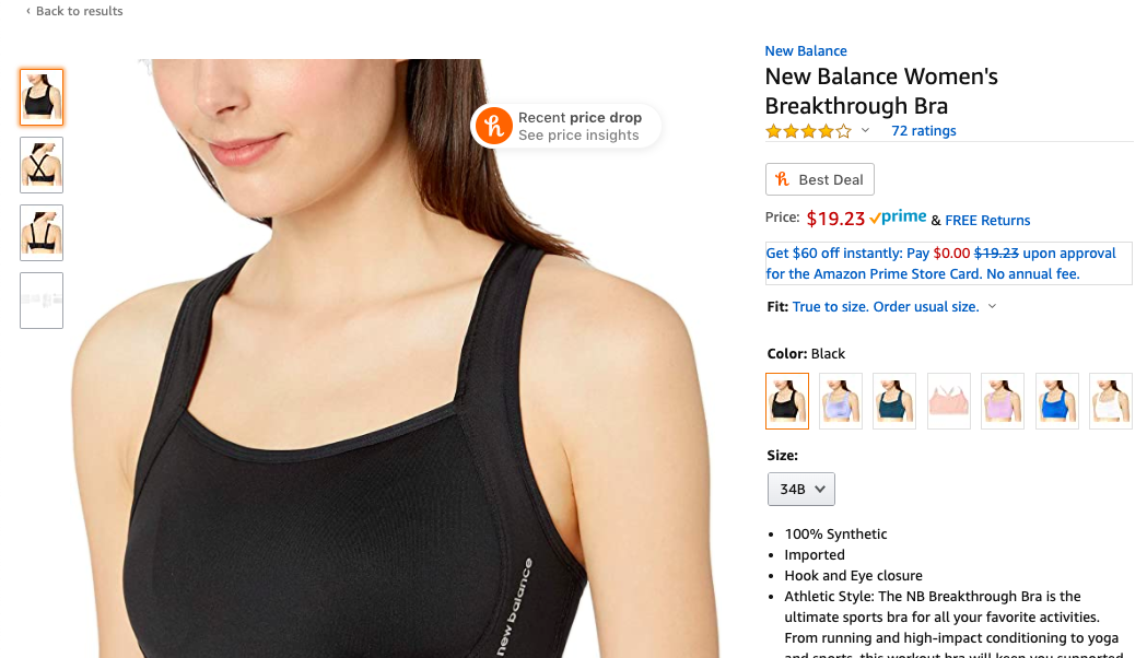 Amazon.com: New Balance Women&#39;s Breakthrough High Impact Bra, Black, 34B: Clothing 高强度运动文胸