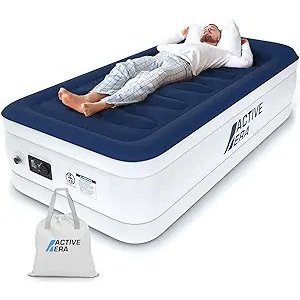 Active Era Luxury Twin Size Air Mattress (Single) - Elevated Inflatable Twin Air Bed, Electric Built-in Pump, Raised Pillow & Structured I-Beam Technology, Height 21