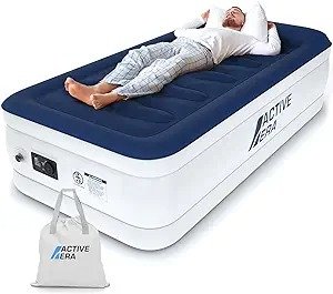 Active Era Luxury Twin Size Air Mattress (Single) - Elevated Inflatable Twin Air Bed, Electric Built-in Pump, Raised Pillow & Structured I-Beam Technology, Height 21" (Inc Pillow)