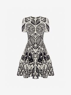 Women's Ivory/Black Spine Shell Jacquard Mini Dress | Alexander McQueen