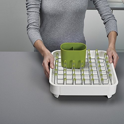 85071 Extend Expandable Dish Drying Rack and Drainboard Set Foldaway Integrated Spout Drainer Removable Steel Rack and Cutlery Holder, White