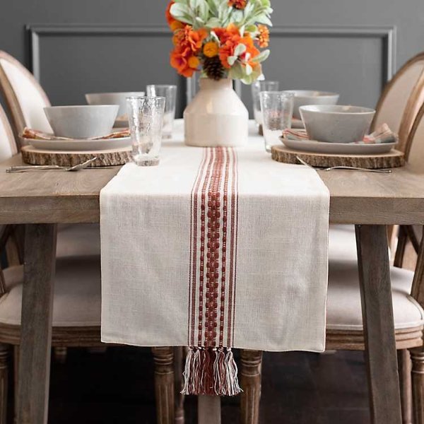 Ivory and Rust Striped Table Runner