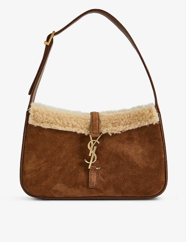 Le 5 a 7 shearling and leather shoulder bag