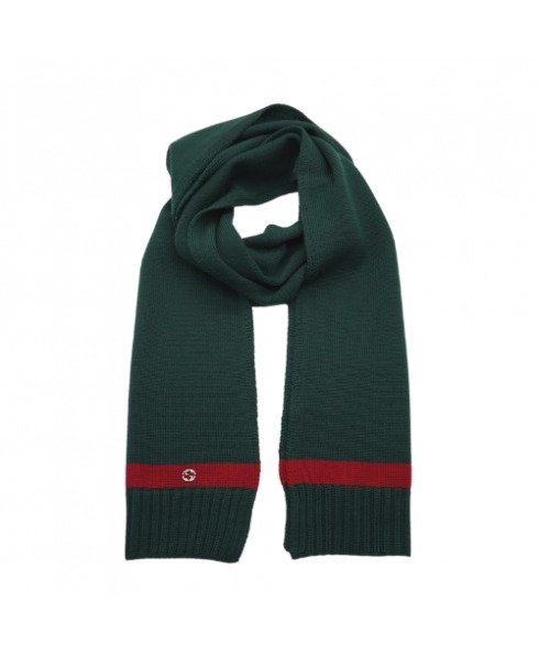 Gucci -Knitted Scarf GG Logo - Green/Red