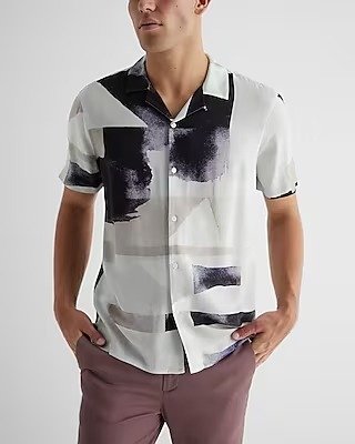 Abstract Watercolor Rayon Short Sleeve Shirt