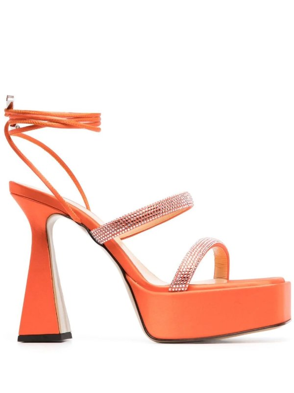 orange Devon 140 crystal satin sandals