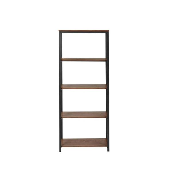 57.9 in. Black/Haze Wood Metal 5-shelf Accent Bookcase with Open Back