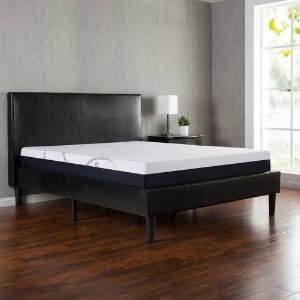 Zinus Deluxe Faux Leather Upholstered Platform Bed with Wooden Slats