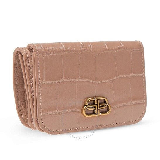 Ladies Beige Crocodile Embossed Calfskin BB Mini Wallet