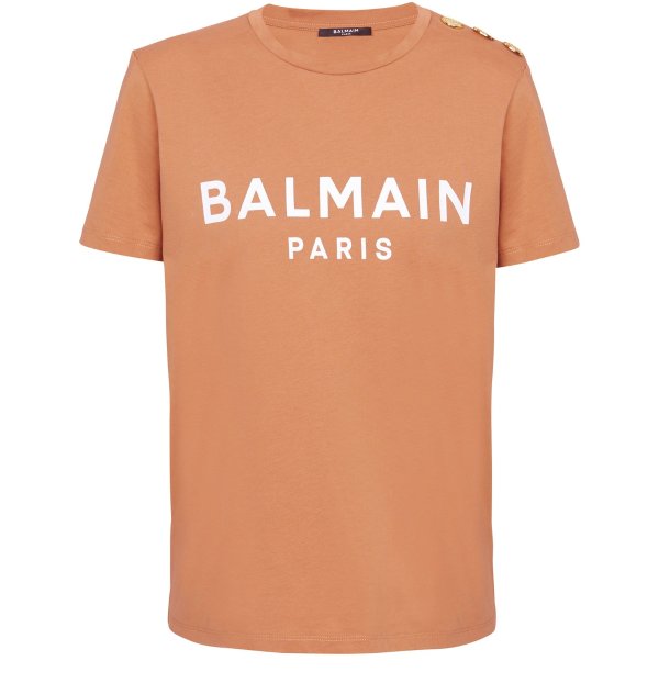 Buttoned printed Balmain logo T-shirt