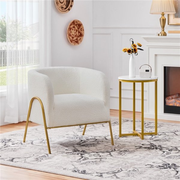 Contemporary Boucle Barrel Accent Chair, Ivory