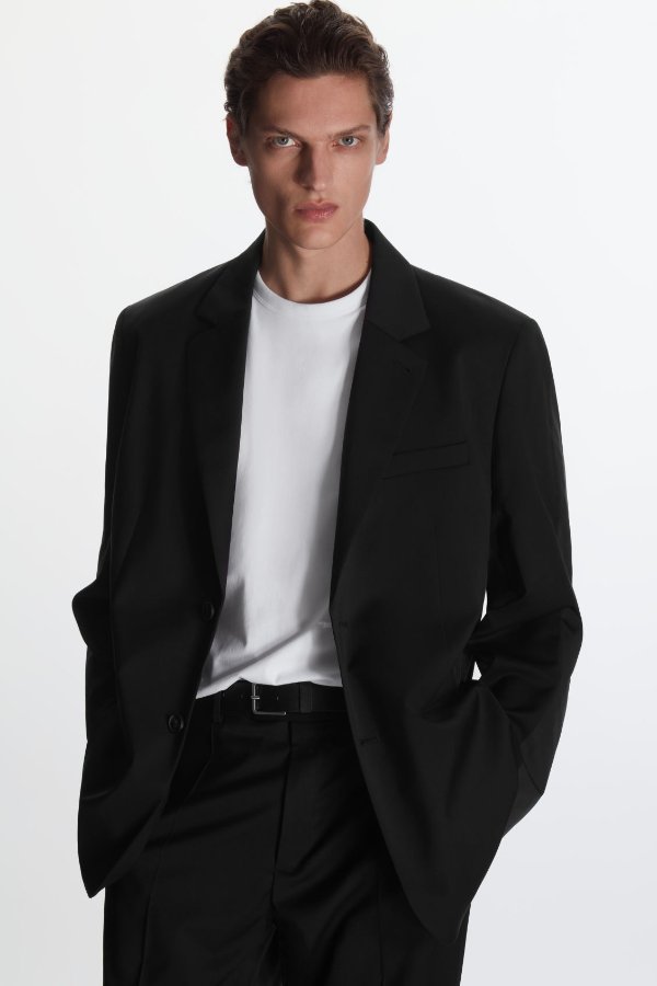RELAXED-FIT CONTRAST WOOL BLAZER - BLACK / GRAY - Blazers - COS