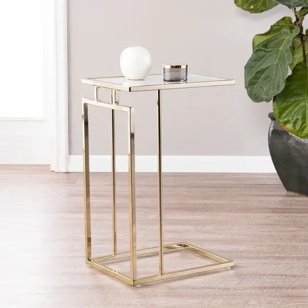 Colbi Glass-Topped C-Table - champagne/ white faux marble
