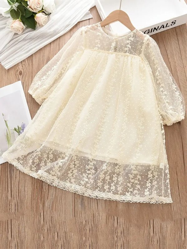 Girls Elegant Princess Romantic Dress With Mesh Lace Decoration For Summer Party | Shop The Latest Trends | Temu