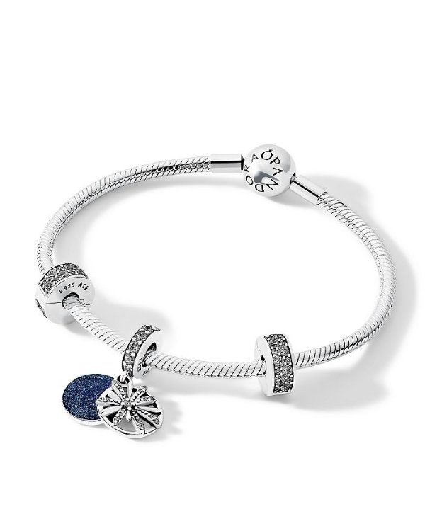 Sterling Silver & Cubic Zirconia Dazzling Wishes Bracelet, Drop Charm & Clips Gift Set