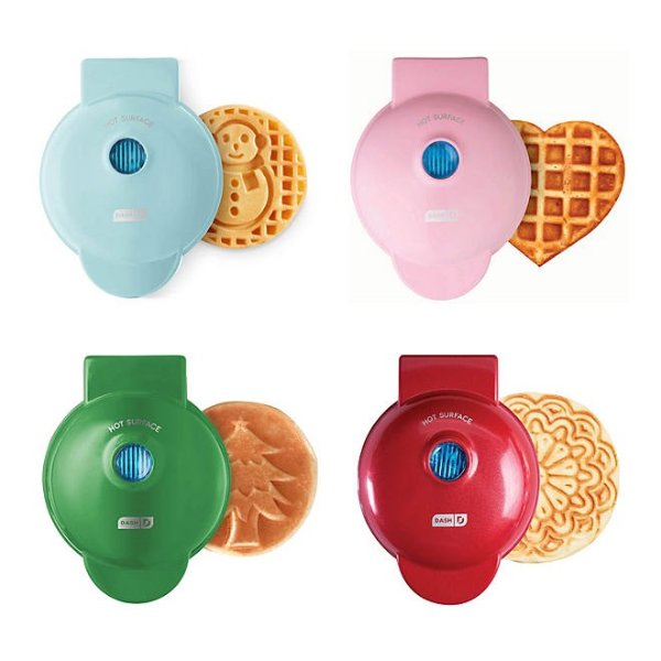 Holiday Mini Waffle Makers Set of 4 (Heart, Snowman, Christmas Tree and Pizzelle)