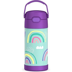 ThermosFUNTAINER 12 Ounce Stainless Steel Vacuum Insulated Kids Straw Bottle, Rainbows