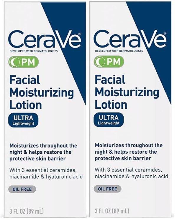 Facial Moisturizing Lotion PM | 3 Ounce (Pack of 2) | Ultra Lightweight, Night Face Moisturizer | Fragrance Free