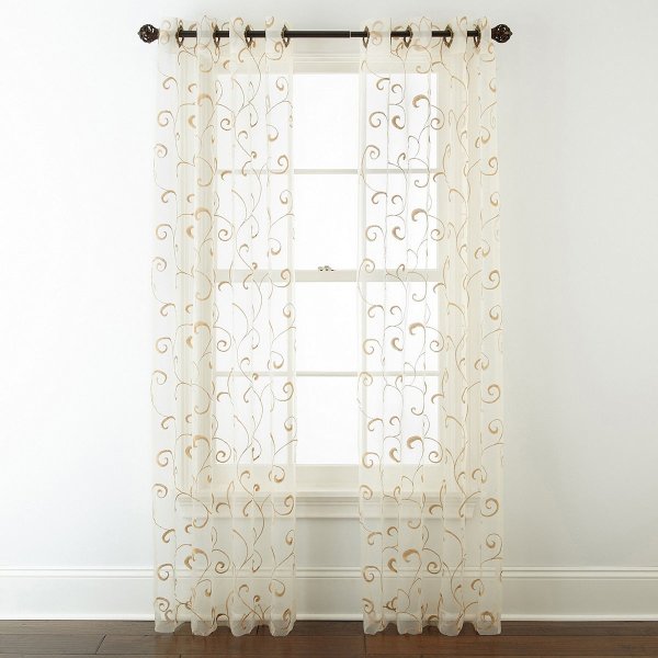 JCPenney Home Plaza Embroidery Grommet-Top Sheer Curtain Panel