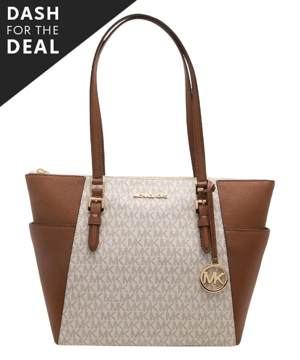 Vanilla & Brown Signature Top-Zip Charlotte Large Leather Tote
