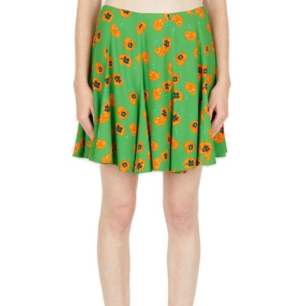 Poppy-Printed High-Waist Skater Skirt