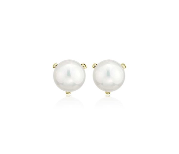 Freshwater Cultured Pearl Button Stud Earrings in 14k Yellow Gold (9.5-10mm) | Blue Nile