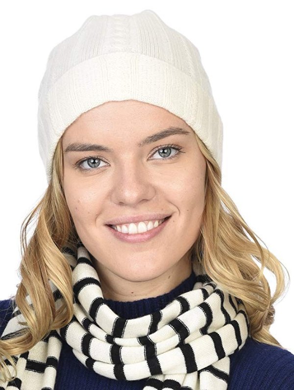 Cable Knit Cuffed Beanie 100% Pure Cashmere Foldover Hat•Ultimately Soft and Warm