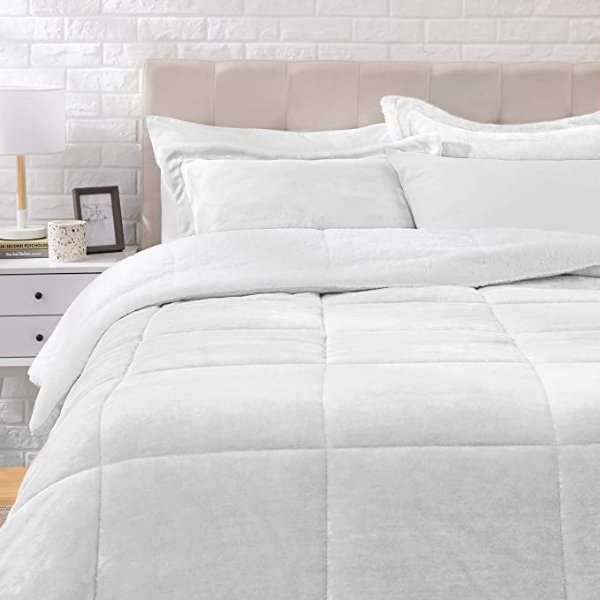 Ultra-Soft Micromink Sherpa Comforter Bed Set, Full or Queen, Gray - 3-Piece