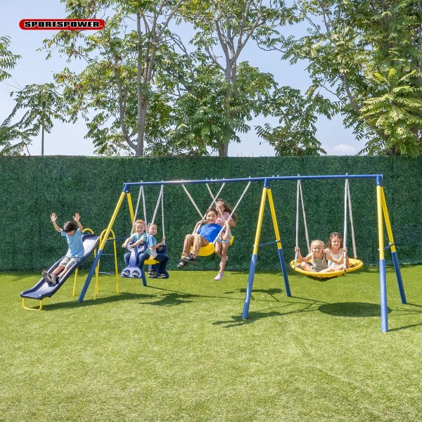 Super Star Swing and Slide Set with 6-ft Slide, Saucer Swing & Glider Swing