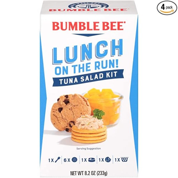 BUMBLE BEE Lunch on The Run Kit, Tuna Salad, Good Source of Protein, 8.2 Ounce (Pack of 4)