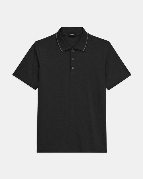 Black Slub Cotton Bron Polo Shirt | Theory