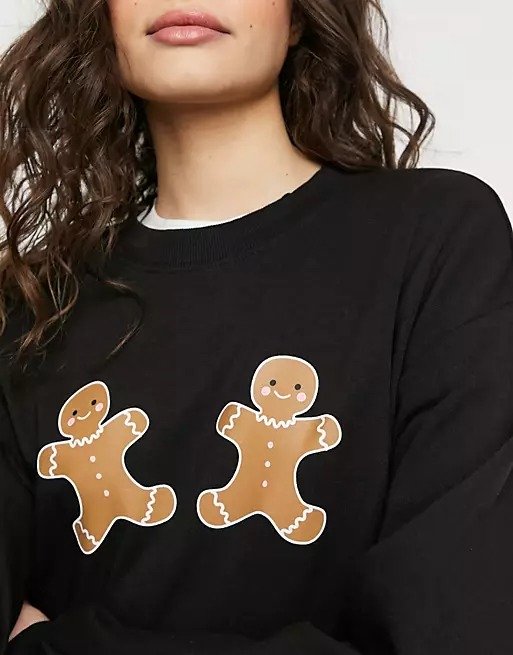 Nana organic cotton blend gingerbread man print sweatshirt in black