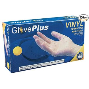 AMMEX - IVPF42100-BX - GlovePlus - Vinyl Gloves - Powder Free, Disposable, Latex Rubber Free, Non-sterile, Polymer Coated, 4 mil Thick, Clear (Box of 100) @ Amazon