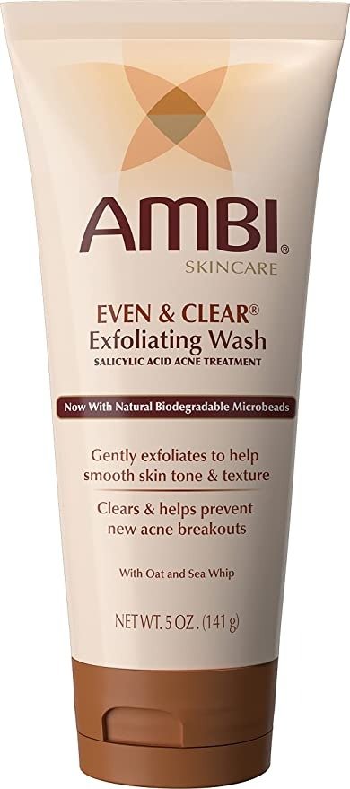 Ambi Even & Clear Exfoliating Wash With Oat and Sea Whip | Salicylic Acid Acne Treatment | Helps Clear & Prevent Breakouts | Exfoliates to Help Smooth Skin Tone & Texture | 5 Ounce