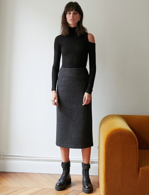 Graphite Wool Midi Skirt