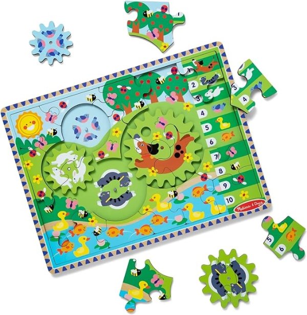 Melissa & Doug Wooden Animal Chase Jigsaw Spinning Gear Puzzle – 24 Pieces Wooden Puzzle for Toddlers and Preschoolers, for Boys and Girls Ages 3+