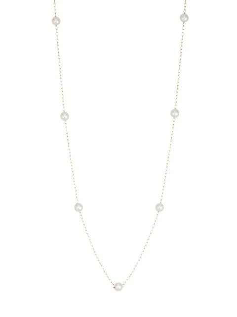 14K Long Pearl Station Necklace