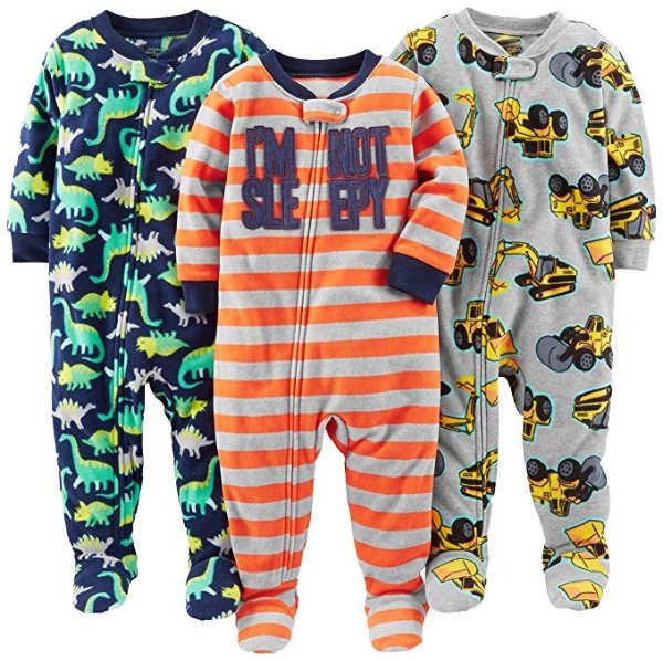  Baby and Toddler Boys' 3-Pack Loose Fit Fleece Footed Pajamas