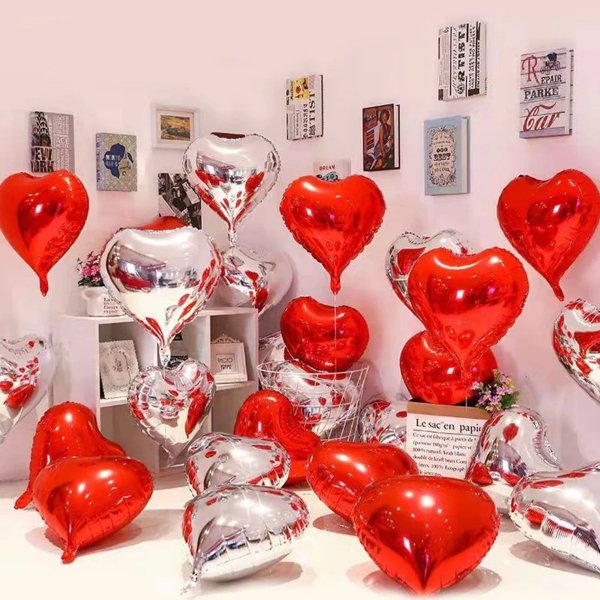 10pcs Heart Shaped Balloon & 1pc Balloon Ribbon, Romantic Balloon For Valentine's Day Gift, Proposal Arrangement, Wedding Decoration Supply