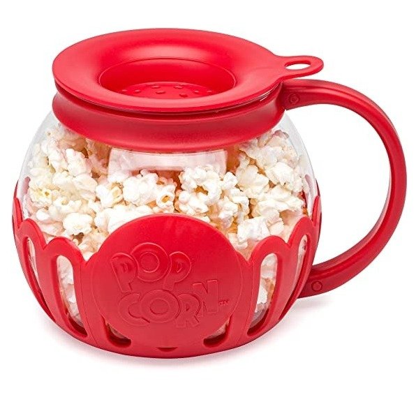 Original Microwave Micro-Pop Popcorn Popper, Borosilicate Glass, 3-in-1 Silicone Lid, Dishwasher Safe, BPA Free, 1.5 Quart - Snack Size, Red