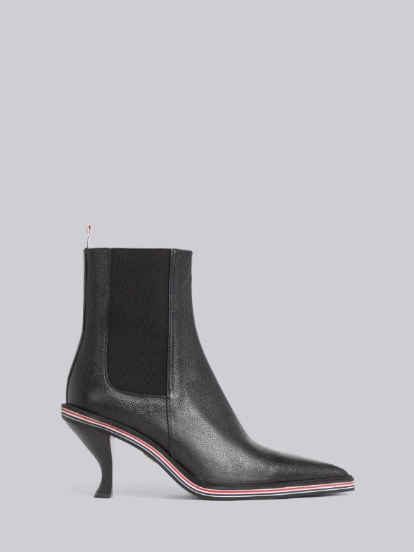 Black Pebble Grain Leather 75mm Curved Heel Stripe Micro Sole Classic Chelsea Boot | Thom Browne Official